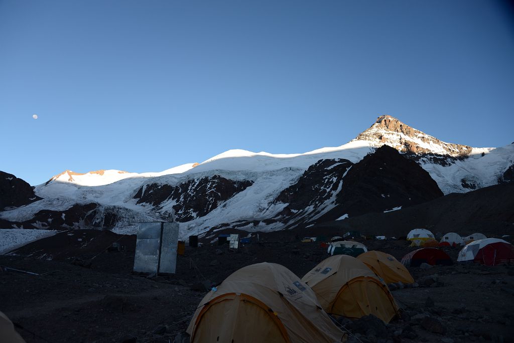 13 Moon And Sunrise On Cerro de los Horcones And Cerro Cuerno From Plaza de Mulas Aconcagua Base Camp